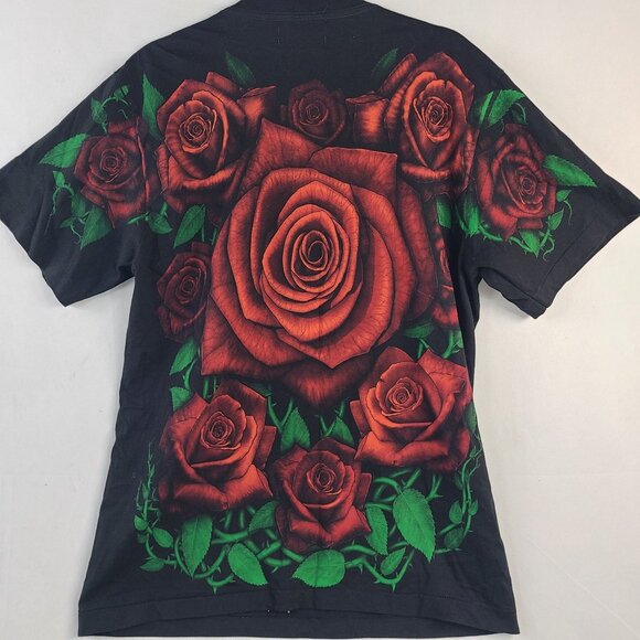 Mfi-Jean Black T-Shirt With Red Beaded Rose Embroidery - Size Medium - Picture 7 of 7